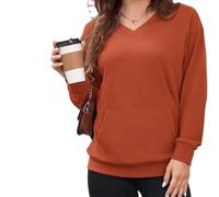 Genérico Women's Hatless V-Neck Hoodie with Pockets Soft Breathable Casual Women's V-Neck Sweatshirt with Kangaroo Pocket (Orange,XL)