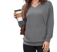Genérico Women's Hatless V-Neck Hoodie with Pockets Soft Breathable Casual Women's V-Neck Sweatshirt with Kangaroo Pocket (Gray,XL)