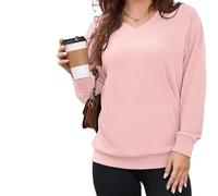 Genérico Women's Hatless V-Neck Hoodie with Pockets Soft Breathable Casual Women's V-Neck Sweatshirt with Kangaroo Pocket (Pink,M)