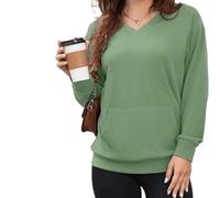 Genérico Women's Hatless V-Neck Hoodie with Pockets Soft Breathable Casual Women's V-Neck Sweatshirt with Kangaroo Pocket (Green,XXL)