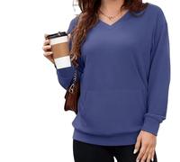 Genérico Women's Hatless V-Neck Hoodie with Pockets Soft Breathable Casual Women's V-Neck Sweatshirt with Kangaroo Pocket (Blue,S)