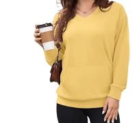 Genérico Women's Hatless V-Neck Hoodie with Pockets Soft Breathable Casual Women's V-Neck Sweatshirt with Kangaroo Pocket (Yellow,M)