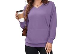 Genérico Women's Hatless V-Neck Hoodie with Pockets Soft Breathable Casual Women's V-Neck Sweatshirt with Kangaroo Pocket (Purple,S)