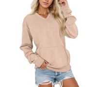 Genérico Women's Hatless V-Neck Hoodie with Pockets, v Neck Sweatshirt with Pocket, Sweatshirts Oversized Lightweight Pullover (Rose Gold,S)