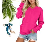 Genérico Women's Hatless V-Neck Hoodie with Pockets, V Neck Sweatshirt Women with Pocket Fleece, Comfort Hoodies Pullover Sweaters (Rose Red,M)