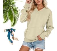 Genérico Women's Hatless V-Neck Hoodie with Pockets, V Neck Sweatshirt Women with Pocket Fleece, Comfort Hoodies Pullover Sweaters (Off-White,2XL)