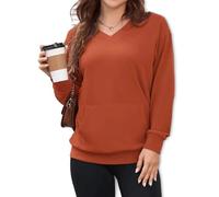 Genérico Women's Hatless V-Neck Hoodie with Pockets, Women's V Neck Hatless Sweatshirt, Sweatshirt with Big, Pocket Soft Comfy (Orange,L)