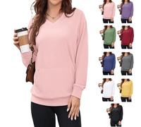 Genérico Women's Hatless V-Neck Hoodie with Pockets,Women's V-Neck Sweatshirt with Kangaroo Pocket, Soft Breathable Casual (Pink, S)