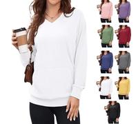 Genérico Women's Hatless V-Neck Hoodie with Pockets,Women's V-Neck Sweatshirt with Kangaroo Pocket, Soft Breathable Casual (White, L)
