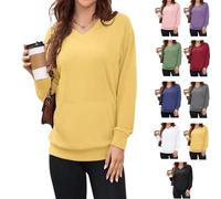 Genérico Women's Hatless V-Neck Hoodie with Pockets,Women's V-Neck Sweatshirt with Kangaroo Pocket, Soft Breathable Casual (Yellow, L)