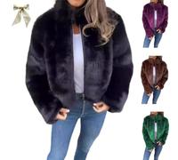 Genérico Women's High Collar Fur Casual Jacket,Winter Fuzzy Cropped Zipper Coat,Stand up Collar Furry Long Sleeve Warm Plush Outerwear
