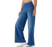 Genérico Women's High-Waisted Washed Baggy Wide-Leg Stretchy Knit Jeans with Multiple Pockets Comfortable Casual Denim (Royal Blue,XS)