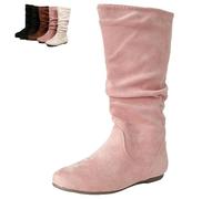 Genérico Womens Knee High Boots Side Zipper Round Toe Faux Suede Boot - Knee High Loose Fit Casual Boots, Slouch Booties for Women Comfortable Plus Size Tall Shoe (Pink,42)