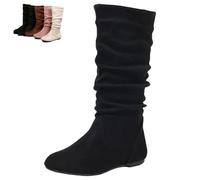 Genérico Womens Knee High Boots Side Zipper Round Toe Faux Suede Boot - Knee High Loose Fit Casual Boots, Slouch Booties for Women Comfortable Plus Size Tall Shoe (Black,39)