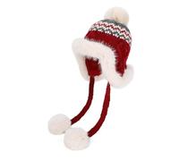 Genérico Women's Knit Trapper Hat, Winter Warm Snow Cap with Ear Flaps, Thick Fleece-Lined Cold Weather Headwear (FR/ES, Letras, Talla única, Wine-Red)