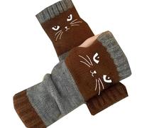 Genérico Women's Knitted Fingerless Gloves with Cute Cat Embroidery, Knitted Fingerless Gloves, Warm Cozy Winter Vintage (Coffee)