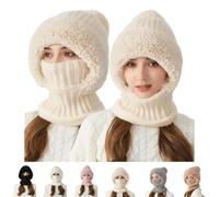 Genérico Women's Knitted Hat in Autumn Winter,Elastic Warm Cozy Ear Protection Knit Beanie Cap,Windproof Integrated Scarf Hooded Mask