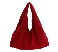 Genérico Women's Large Capacity Corduroy Handbag, Solid Color Casual Shoulder Bag, Soft Fabric Daily Carryall Purse (Red)