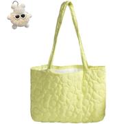 Genérico Women's Large Flower Quilted Soft Tote Bag,Lightweight Casual Shoulder Floral Handbag,Cute Trendy Tote Bag for Work Travel Gym (Yellow)
