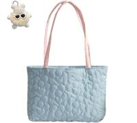 Genérico Women's Large Flower Quilted Soft Tote Bag,Lightweight Casual Shoulder Floral Handbag,Cute Trendy Tote Bag for Work Travel Gym (Blue)