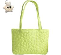 Genérico Women's Large Flower Quilted Soft Tote Bag,Lightweight Casual Shoulder Floral Handbag,Cute Trendy Tote Bag for Work Travel Gym (Yellow Green)