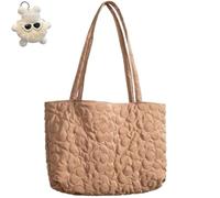 Genérico Women's Large Flower Quilted Soft Tote Bag,Lightweight Casual Shoulder Floral Handbag,Cute Trendy Tote Bag for Work Travel Gym (Brown)