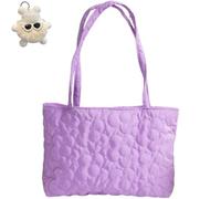Genérico Women's Large Flower Quilted Soft Tote Bag,Lightweight Casual Shoulder Floral Handbag,Cute Trendy Tote Bag for Work Travel Gym (Purple)
