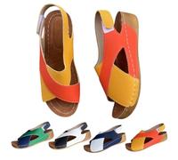 Genérico Women's Large Size Cross-Laced Wedge Heel Sandals Summer Color Block Arch Support Shoes Open Toe Platform Wedge Sandals Slip on Flat Slippers Slides (Yellow,39)