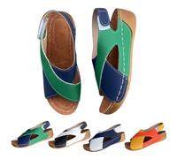 Genérico Women's Large Size Cross-Laced Wedge Heel Sandals Summer Color Block Arch Support Shoes Open Toe Platform Wedge Sandals Slip on Flat Slippers Slides (Green,42)