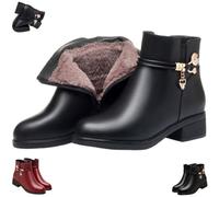 Genérico Womens Leather Wool Orthopedic Boots Winter Waterproof Warm Rhinestone Block Heel Side Zipper Flat Ankle Booties (Black,42)