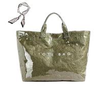 Genérico Women's Letters Print Tote Bag, New PVC Large Kraft Paper Tote Bags for Women, Fashion Retro Totebag (D)