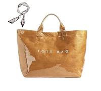 Genérico Women's Letters Print Tote Bag, New PVC Large Kraft Paper Tote Bags for Women, Fashion Retro Totebag (E)