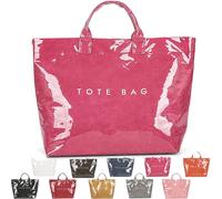 Genérico Women's Letters Print Tote Bag, PVC Large Kraft Paper Tote Bag for Women, Stylish Waterproof Jelly Shopping Handbag. (Rose)