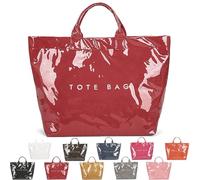 Genérico Women's Letters Print Tote Bag, PVC Large Kraft Paper Tote Bag for Women, Stylish Waterproof Jelly Shopping Handbag. (Red)