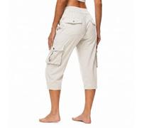 Genérico Womens Lightweight Hiking Capris Pants Quick Dry Cargo Capris 6 Pockets Loose Fit 3/4 Length Cropped (S,White)