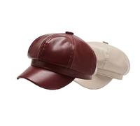 Genérico Women's Lightweight PU Leather Beret Hat Soft Breathable Painter Cap French Retro Newsboy Cabbie Gatsby Ivy Beret Casual Daily Outdoor Headwear (Wine Red + Beige)