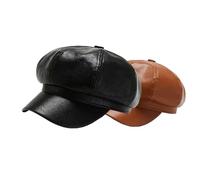 Genérico Women's Lightweight PU Leather Beret Hat Soft Breathable Painter Cap French Retro Newsboy Cabbie Gatsby Ivy Beret Casual Daily Outdoor Headwear (Black + Brown)
