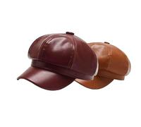 Genérico Women's Lightweight PU Leather Beret Hat Soft Breathable Painter Cap French Retro Newsboy Cabbie Gatsby Ivy Beret Casual Daily Outdoor Headwear (Wine Red + Brown)