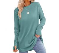 Genérico Womens Long Sleeve T-Shirts Tunic Tops with Thumb Hole Crew Neck Curved Hem to Wear with Leggings for Casual Exercise (Turquoise,XL)