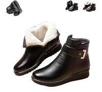 Genérico Women's Metal Buckle Leather Wool Orthopedic Boots - Waterproof Winter Snow Boots with Side Zipper & Non-Slip Sole Orthopedic Ankle Boots for Women (Black,35)