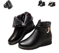 Genérico Women's Metal Buckle Leather Wool Orthopedic Boots - Waterproof Winter Snow Boots with Side Zipper & Non-Slip Sole Orthopedic Ankle Boots for Women (Black2,37)