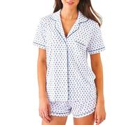 Genérico Women's Monkey Print Pajamas, Monkey Pajamas Pjs Shorts Sets, Womens Pajamas Set Shorts Button Down. (Blue Heart,Small)