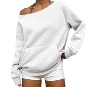 Genérico Womens Off Shoulder Sweatshirt Drop Shoulder Oversized Long Sleeve Pullover Top Fall Outfits with Pocket Trendy Y2k (White,3XL)