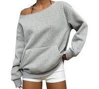 Genérico Womens Off Shoulder Sweatshirt Drop Shoulder Oversized Long Sleeve Pullover Top Fall Outfits with Pocket Trendy Y2k (Gray,L)