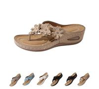 Genérico Women's Orthopedic Arch Support Wedge Flip Flops with Floral Appliques Flower Platform Thong Sandals Comfortable Thong Sandals (Brown,36)