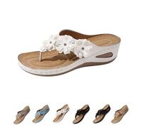 Genérico Women's Orthopedic Arch Support Wedge Flip Flops with Floral Appliques Flower Platform Thong Sandals Comfortable Thong Sandals (White,38)