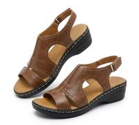 Genérico Women's Orthopedic Sandals with Arch Support Dressy Wide Width Strap Open Toe Wedge Platform Shoes Ankle Buckle Strap Slip On Retro Casual Sandals for Summer and Beach (Brown,41)