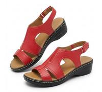 Genérico Women's Orthopedic Sandals with Arch Support Dressy Wide Width Strap Open Toe Wedge Platform Shoes Ankle Buckle Strap Slip On Retro Casual Sandals for Summer and Beach (Red,39)