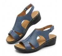 Genérico Women's Orthopedic Sandals with Arch Support Dressy Wide Width Strap Open Toe Wedge Platform Shoes Ankle Buckle Strap Slip On Retro Casual Sandals for Summer and Beach (Blue,38)