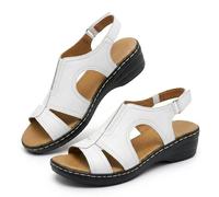 Genérico Women's Orthopedic Sandals with Arch Support Dressy Wide Width Strap Open Toe Wedge Platform Shoes Ankle Buckle Strap Slip On Retro Casual Sandals for Summer and Beach (White,37)